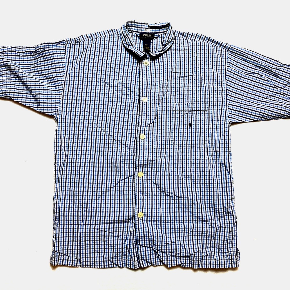 Polo Ralph Lauren Shirt Mens Large Blue Short Sleeve Check Sleepwear